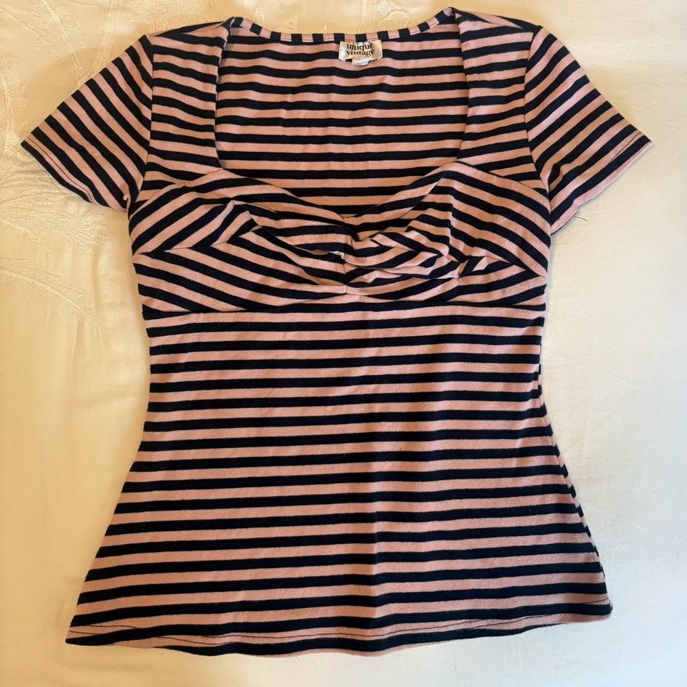 Unique Vintage Pink and Black Striped Tee